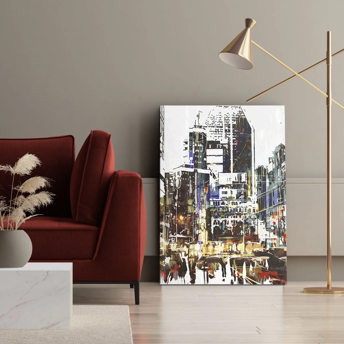 Impression sur toile - Image sur toile - Un paysage urbain moderne dans un style artistique - 50x70cm - Une ville chatoyante - Décoration murale moderne pour le salon et la chambre ARTTOR
