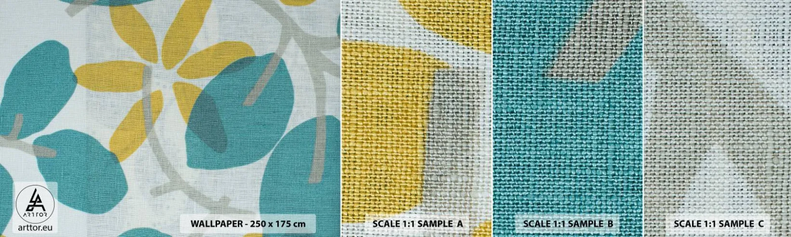 Échantillon de Papier Peint Autocollant Deluxe Sticker - Wśród lazurowych liści - Bohème, Fleurs, Minimalisme - 100x30 cm