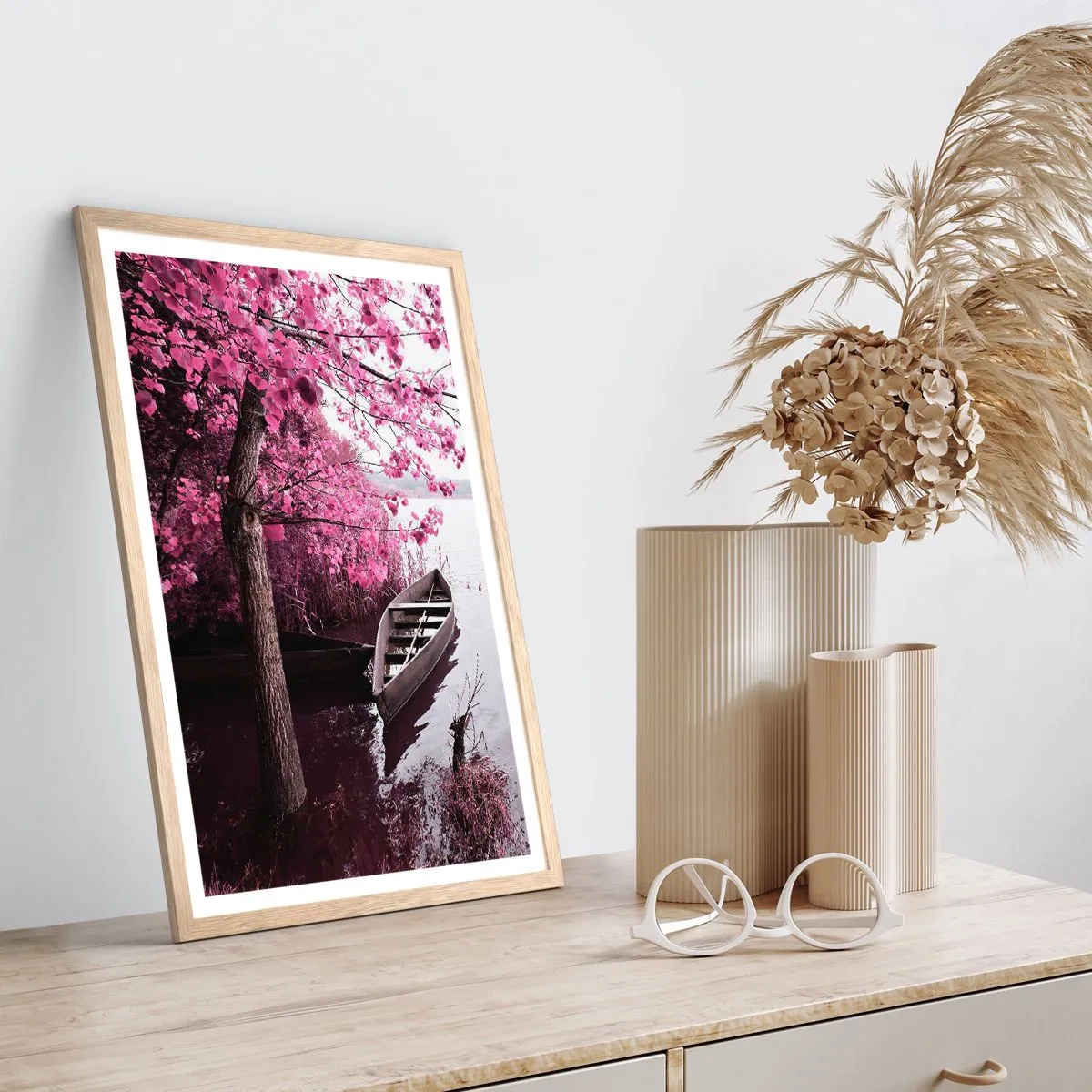 Affiche dans un chêne clair - Poster - Dans un silence rose - 50x70 cm