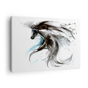 Impression sur toile - Image sur toile - Une femme et un cheval dans une aquarelle mystique pleine de dynamique - 70x50cm - Galop du prince noir - Décoration murale moderne pour le salon et la chambre ARTTOR