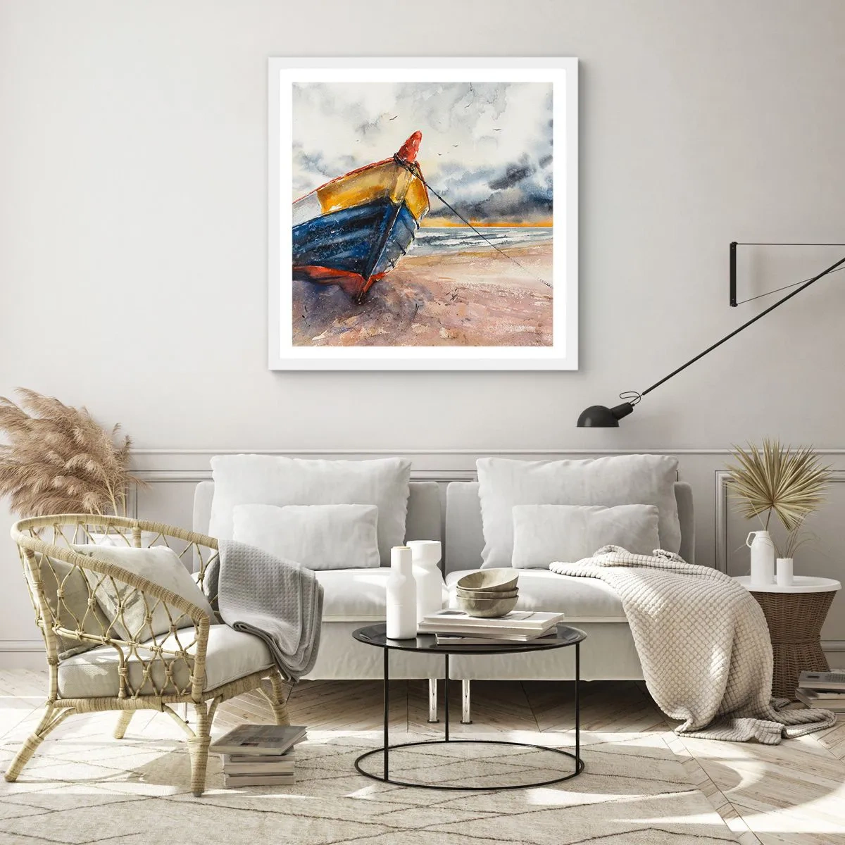 Affiche dans un cadre blanc - Poster - Repos sur le rivage - 60x60 cm