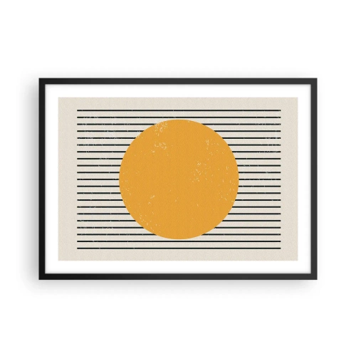 Affiche dans un cadre noir - Poster - Un cercle jaune sur un fond de lignes horizontales noires et blanches - 70x50cm - Le pouvoir de la simplicité - Décoration murale moderne pour le salon et la chambre ARTTOR