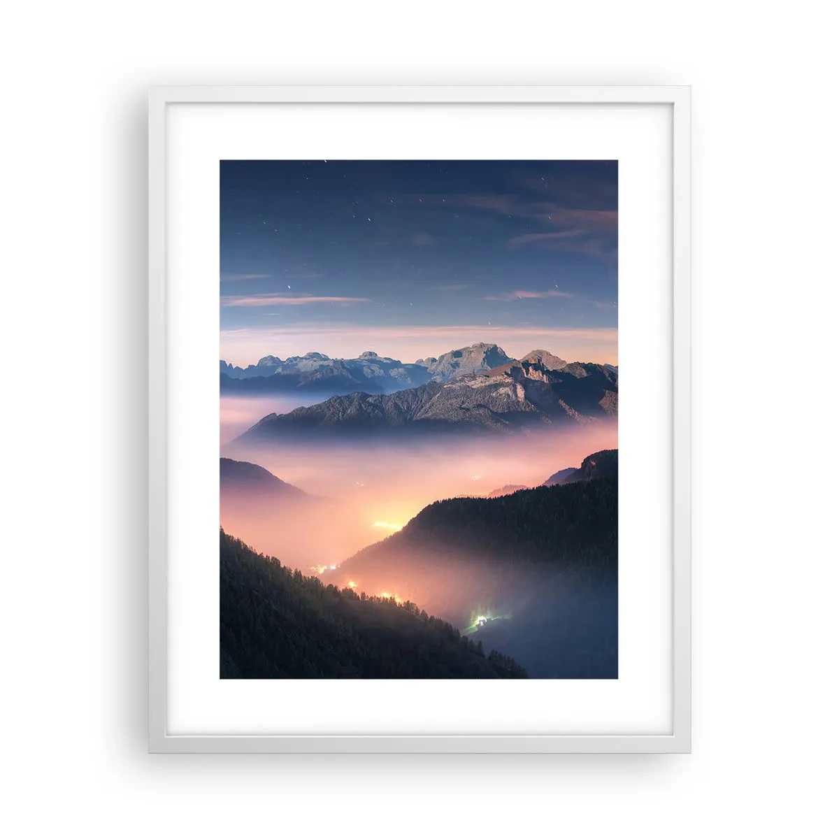 Affiche dans un cadre blanc - Poster - Lumière dans les vallées - 40x50 cm