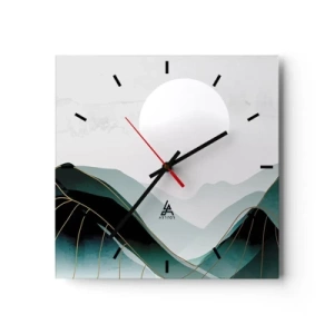 Horloge murale - Pendule murale - Paysage de montagne abstrait avec la lune et des lignes dorées - 30x30cm - En pleine majesté - Décoration murale moderne pour le salon et la chambre ARTTOR