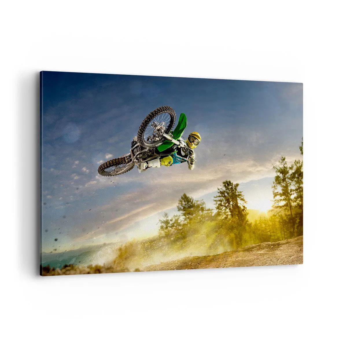 Impression sur toile - Image sur toile - Motocycliste dans un saut dynamique - 100x70cm - Activez les émotions ! - Décoration murale moderne pour le salon et la chambre ARTTOR