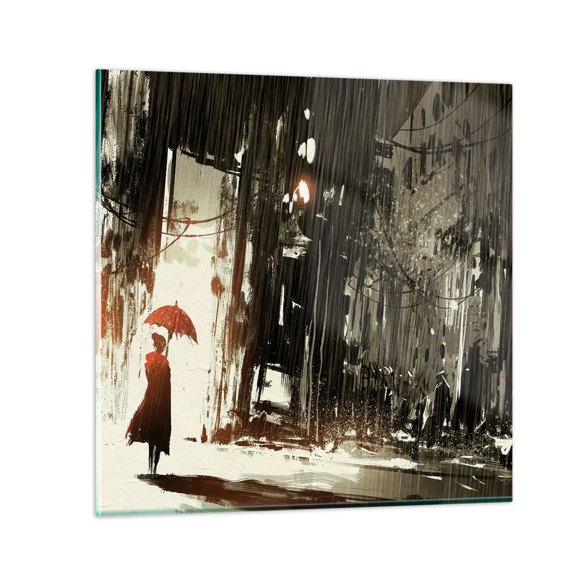 Impression sur verre - Image sur verre - La poésie du parapluie rouge - 30x30 cm