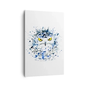 Impression sur toile - Image sur toile - Portrait abstrait d'un hibou aux couleurs bleu et jaune - 80x120cm - Droit dans les yeux - Décoration murale moderne pour le salon et la chambre ARTTOR