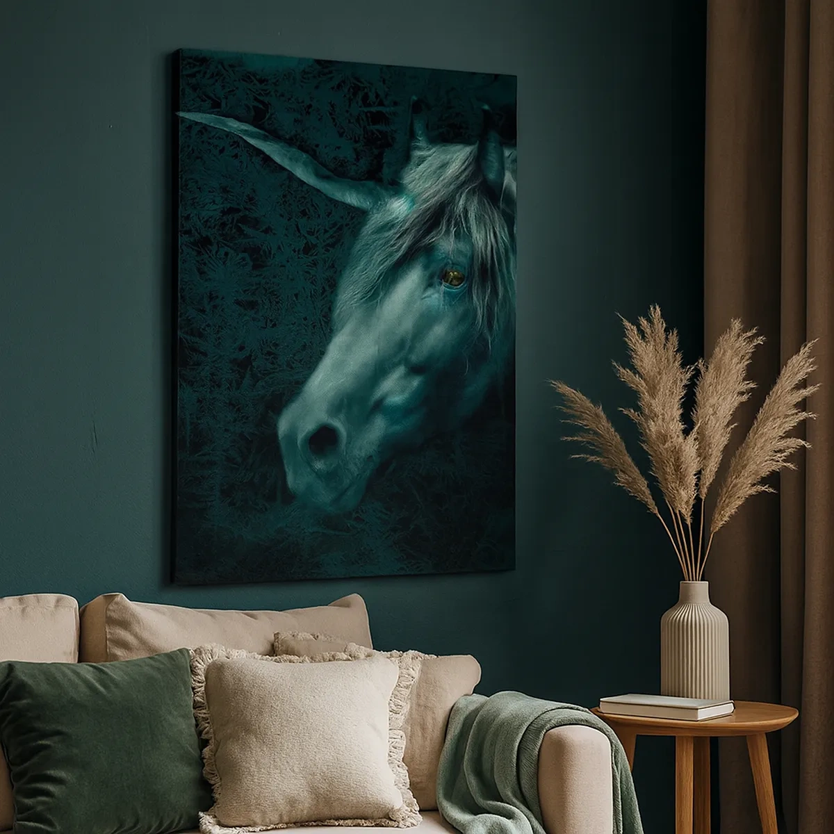 Impression sur toile - Image sur toile - Une licorne magique dans une forêt mystérieuse et sombre aux couleurs fantastiques. - 50x70cm - Dans une forêt de conte de fées - Décoration murale moderne pour le salon et la chambre ARTTOR