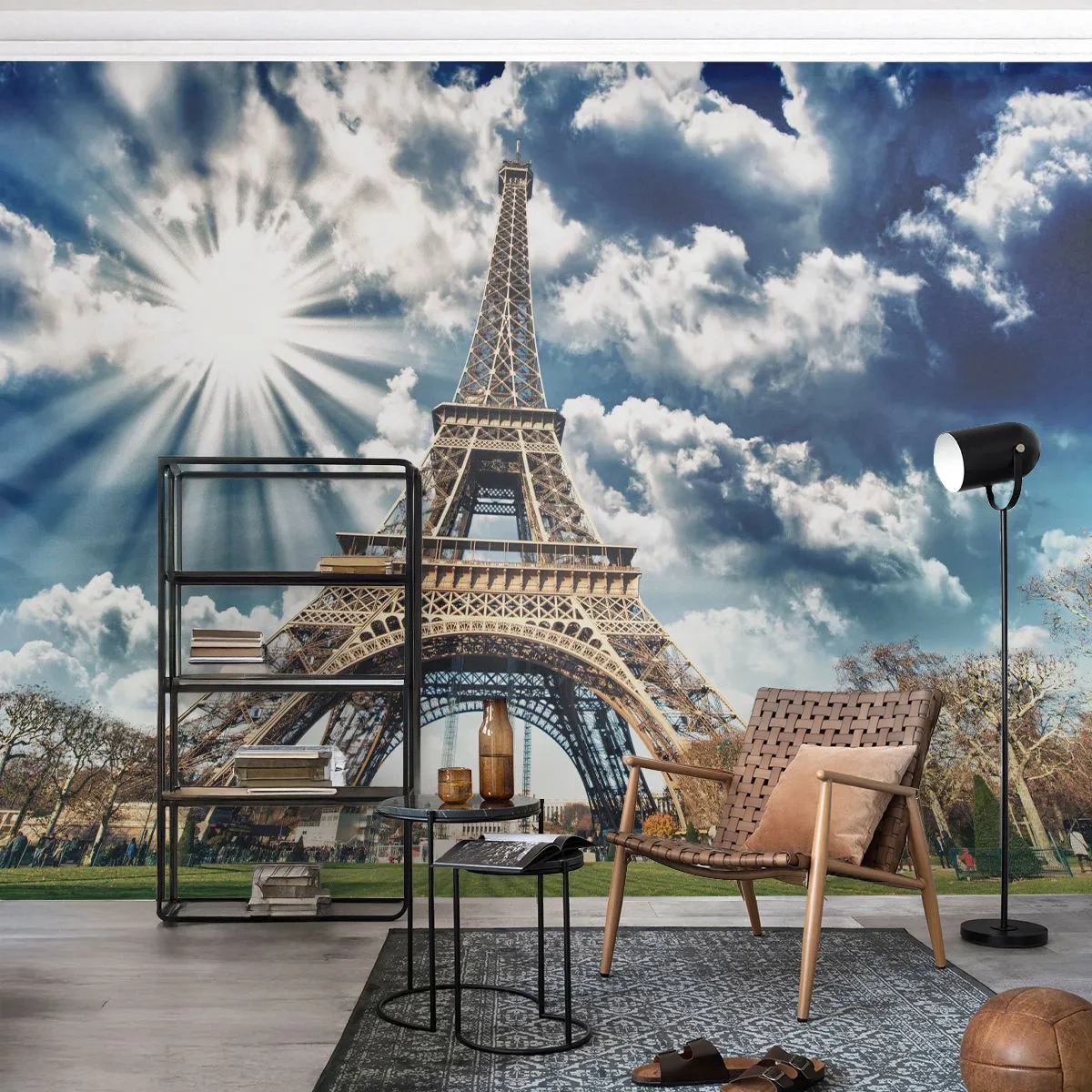 Papier Peint Photo Premium Sand - La seule et unique sous le soleil - tour Eiffel, Paris, Architecture - 250x175 cm