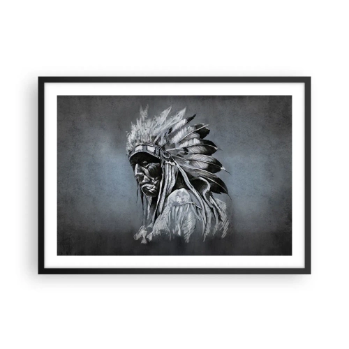 Affiche dans un cadre noir - Poster - Portrait d'un chef indien portant une coiffe traditionnelle - 70x50cm - Retour aux sources - Décoration murale moderne pour le salon et la chambre ARTTOR