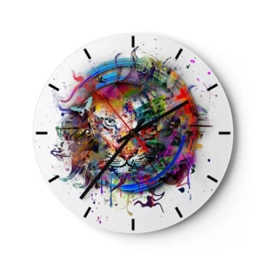 Horloge murale - Pendule murale - Illustration colorée d'un tigre dans un style abstrait - 30x30cm - Il se cache derrière un voile arc-en-ciel - Décoration murale moderne pour le salon, la cuisine et la chambre ARTTOR