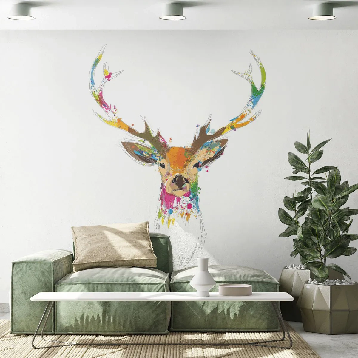 Papier Peint Autocollant Deluxe Sticker - Un cerf doux baigné de couleur - Abstraction, Animaux, Cerf - 250x175 cm