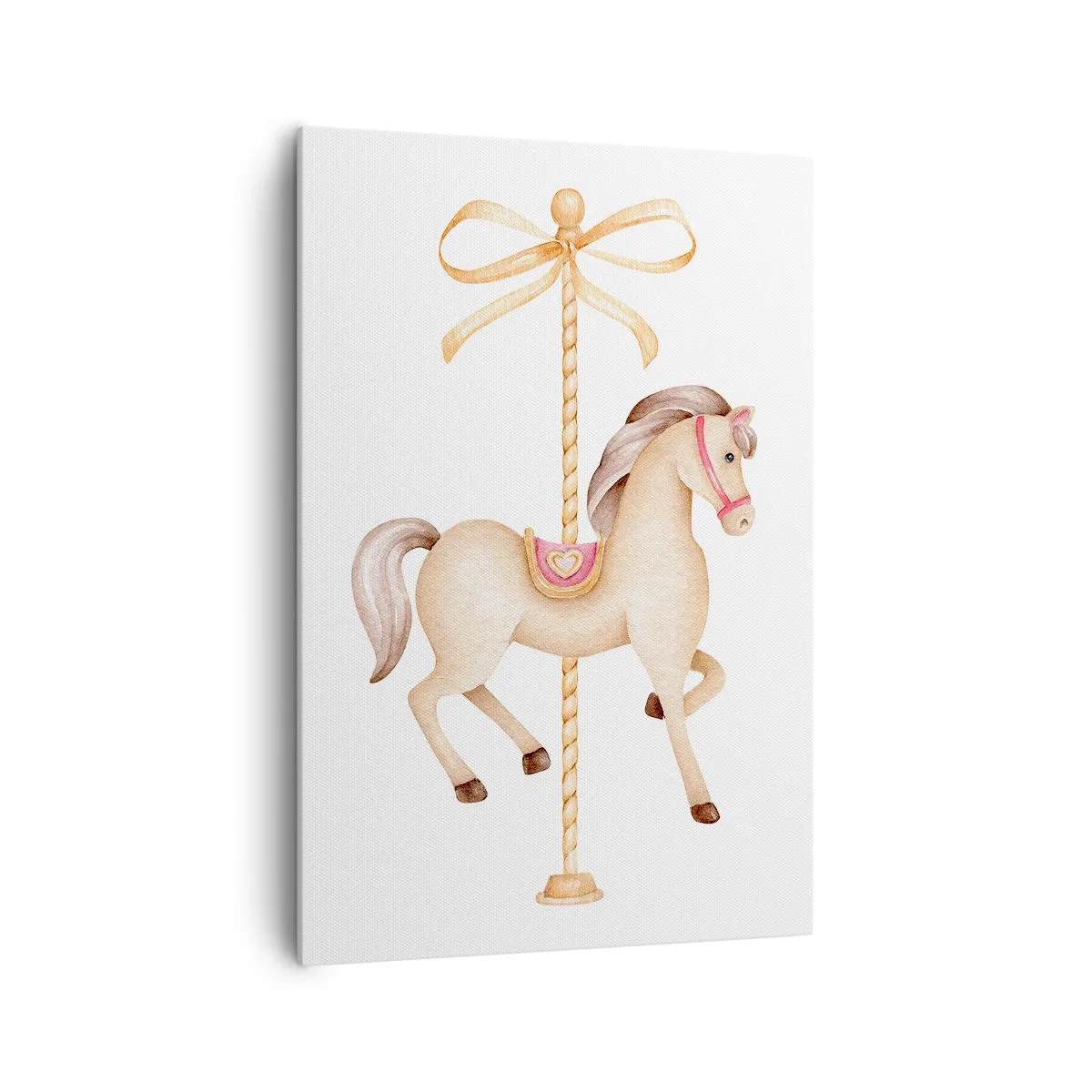 Impression sur toile - Image sur toile - Un cheval de carrousel avec un arc dans des pastels délicats - 70x100cm - Un trot gracieux - Décoration murale moderne pour le salon et la chambre ARTTOR