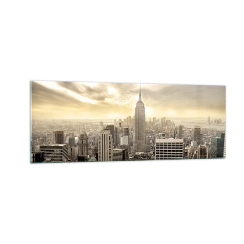 Impression sur verre - Image sur verre - Panorama de la ville avec vue sur l'Empire State Building - 140x50cm - New York tissé de gris - Décoration murale moderne pour le salon et la chambre ARTTOR