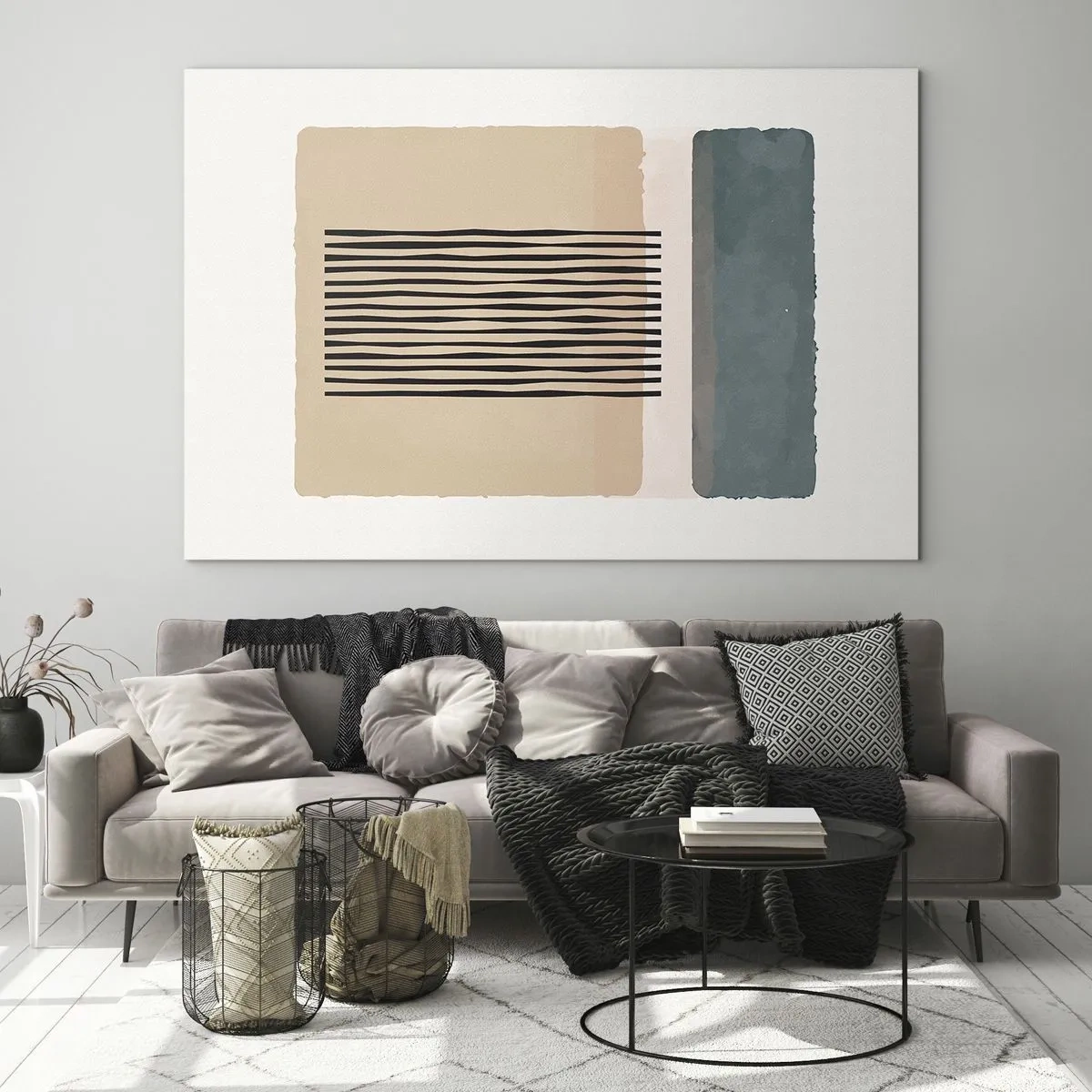 Impression sur verre - Image sur verre - Composition géométrique avec des rayures et des blocs de couleurs - 70x50cm - Tout est en ordre - Décoration murale moderne pour le salon et la chambre ARTTOR