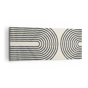 Impression sur toile - Image sur toile - Motif géométrique abstrait avec des lignes symétriques sur un fond clair - 120x50cm - Dans un instant... - Décoration murale moderne pour le salon et la chambre ARTTOR