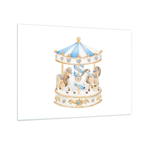 Impression sur verre - Image sur verre - Un carrousel avec des chevaux aux couleurs pastel - 70x50cm - Douce enfance - Décoration murale moderne pour le salon et la chambre ARTTOR