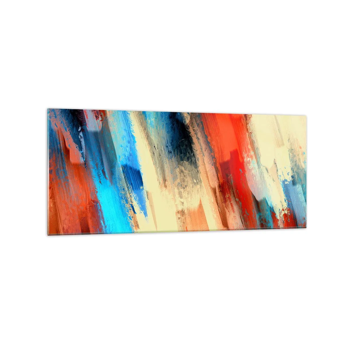 Impression sur verre - Image sur verre - Coup de pinceau abstrait dans les tons bleu et orange - 120x50cm - Une cascade de couleurs - Décoration murale moderne pour le salon et la chambre ARTTOR