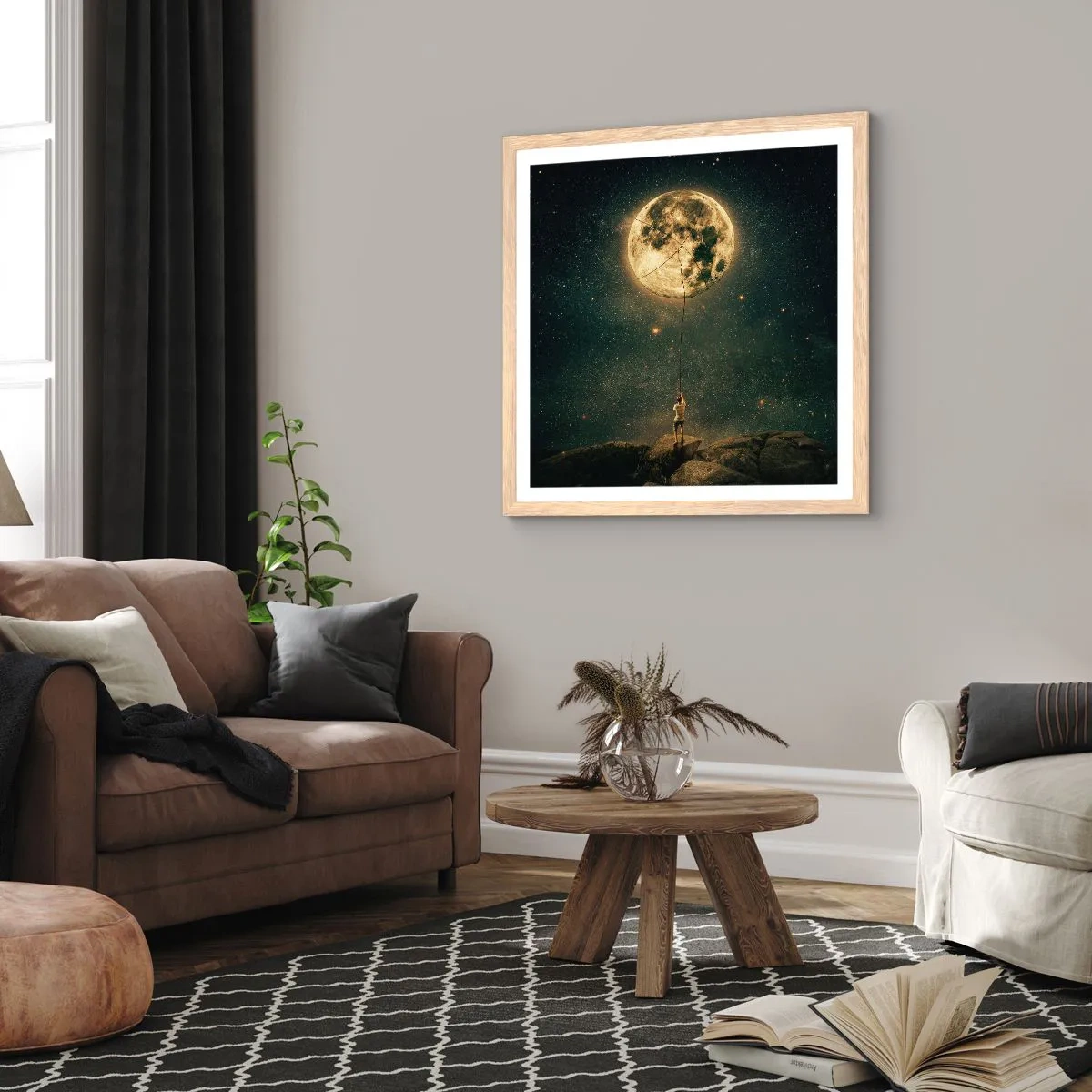 Affiche dans un chêne clair - Poster - Celui qui a volé la lune - 40x40 cm