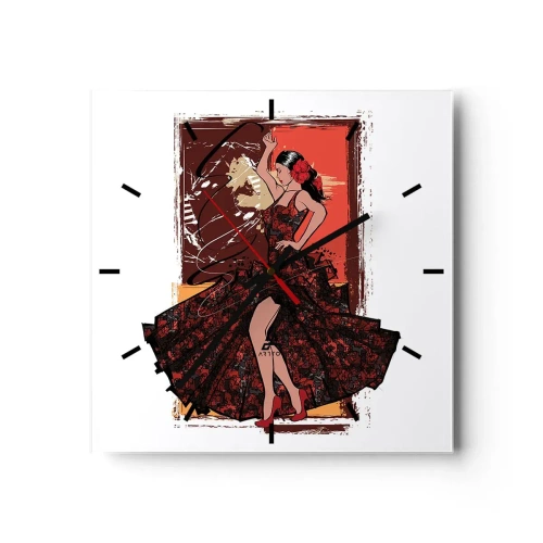 Horloge murale - Pendule murale - Une danseuse en robe rouge et noire sur fond artistique - 30x30cm - Au rythme du cœur - Décoration murale moderne pour le salon et la chambre ARTTOR