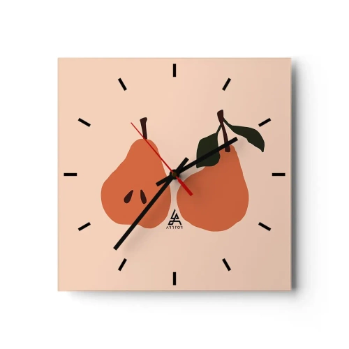 Horloge murale - Pendule murale - Une illustration minimaliste de deux poires sur fond beige. - 30x30cm - La douceur elle-même - Décoration murale moderne pour le salon et la chambre ARTTOR