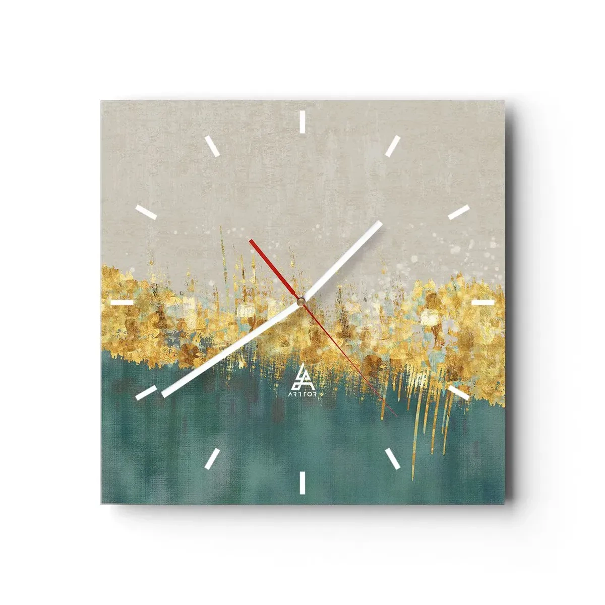 Horloge murale - Pendule murale - Des accents dorés sur un fond vert-beige - 30x30cm - La frontière dorée - Décoration murale moderne pour le salon et la chambre ARTTOR