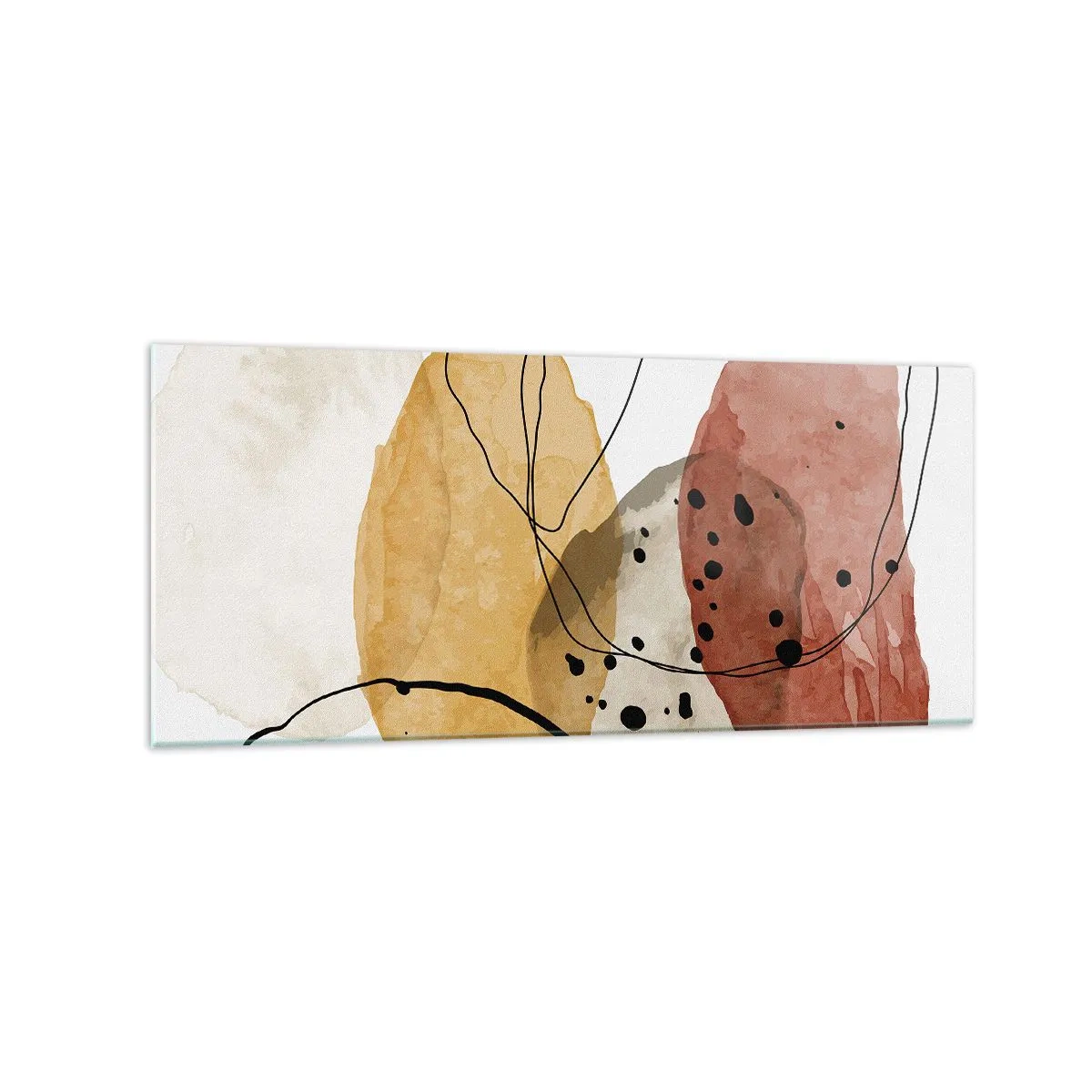 Impression sur verre - Image sur verre - Taches abstraites dans les tons beige, jaune et rouge - 120x50cm - Léger et transparent comme l'air - Décoration murale moderne pour le salon et la chambre ARTTOR