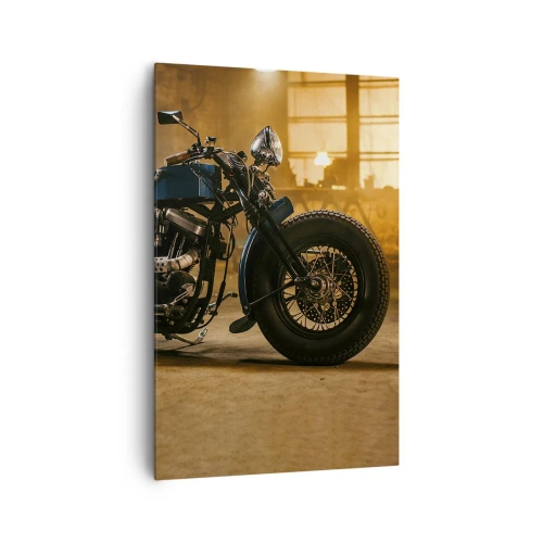 Impression sur toile - Image sur toile - Une moto élégante dans un intérieur industriel avec un éclairage chaleureux - 80x120cm - Je peux tout - Décoration murale moderne pour le salon et la chambre ARTTOR