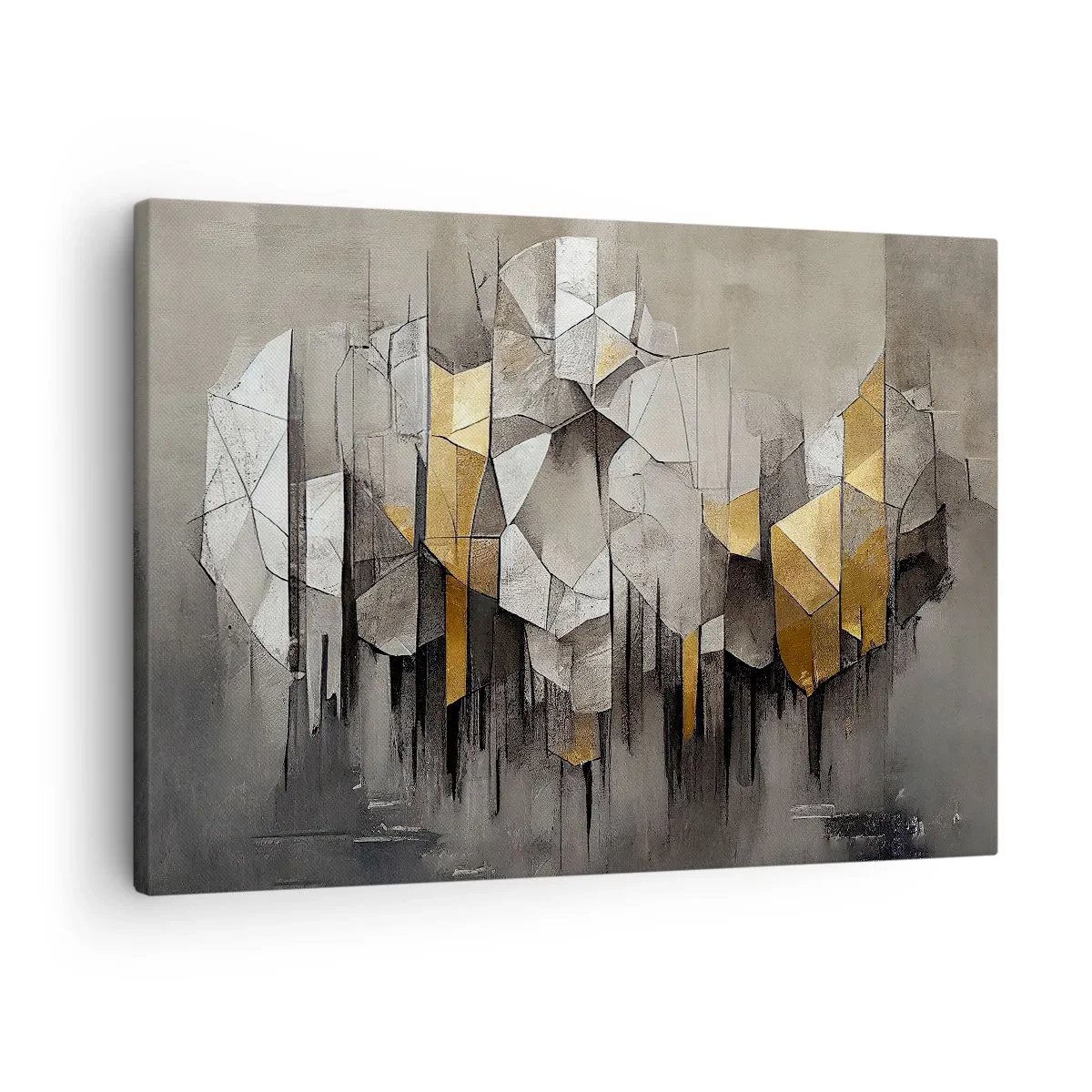 Impression sur toile - Image sur toile - Abstraction géométrique dans les tons d'or et de gris - 70x50cm - Composition de glace et de lumière - Décoration murale moderne pour le salon et la chambre ARTTOR