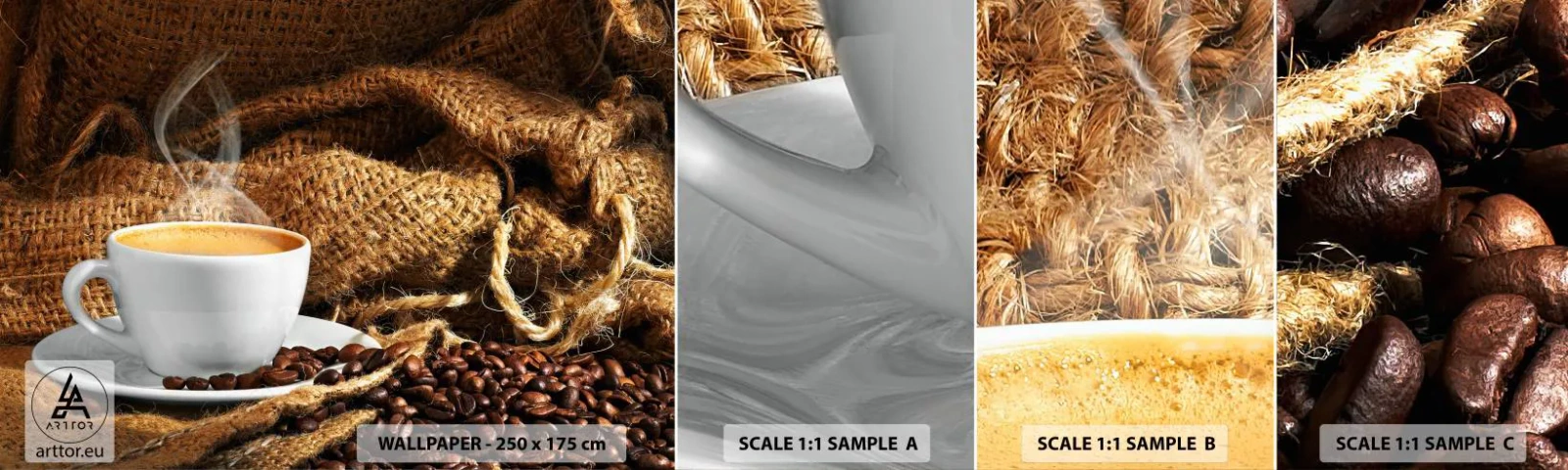 Échantillon De Papier Peint Standard Eco - L'odeur du moka et la densité du miel liquide - La gastronomie, Café, tasse de café - 100x30 cm