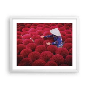 Affiche dans un cadre blanc - Poster - Dans un champ de riz - 50x40 cm