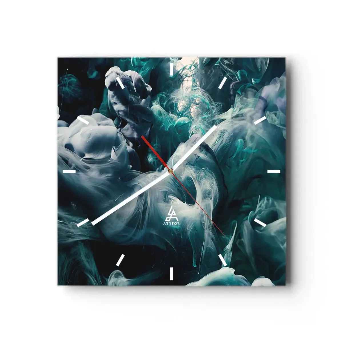 Horloge murale - Pendule murale - Vagues abstraites dynamiques dans des tons de bleu et de blanc - 30x30cm - Mouvement des couleurs - Décoration murale moderne pour le salon et la chambre ARTTOR