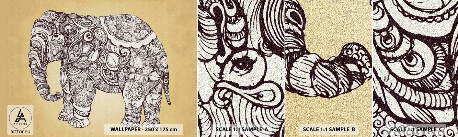 Échantillon De Papier Peint Standard Eco - L'éléphant s'est apprêté - Éléphant, Indien, Animal - 100x30 cm