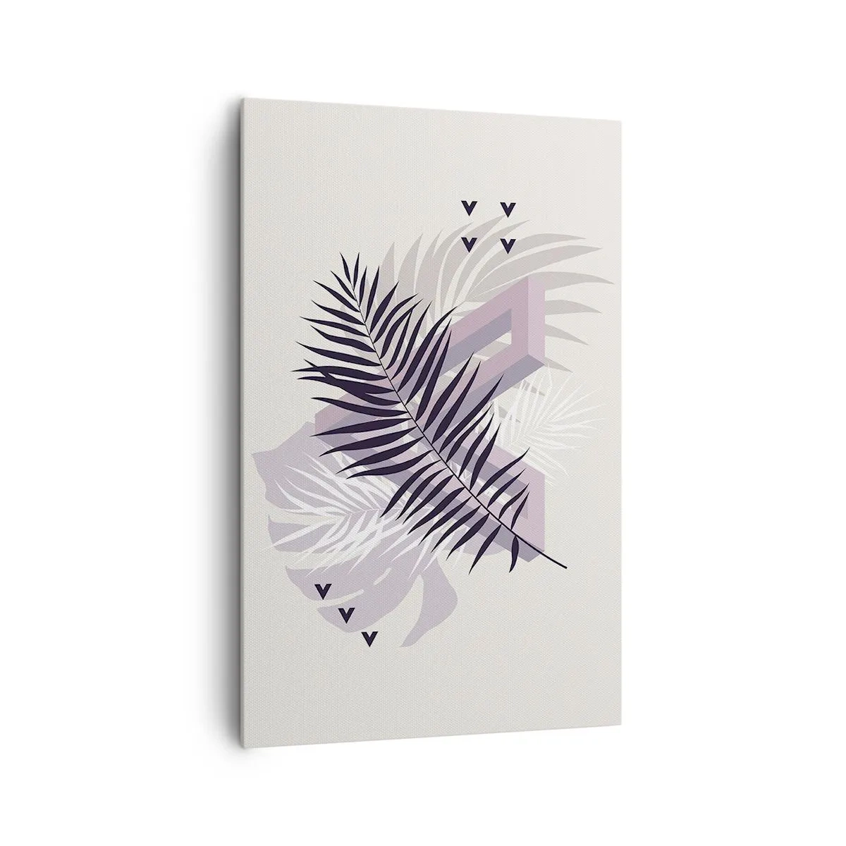 Impression sur toile - Image sur toile - Une composition minimaliste avec des feuilles et des formes géométriques - 80x120cm - L'ombre de l'obscurité - Décoration murale moderne pour le salon et la chambre ARTTOR