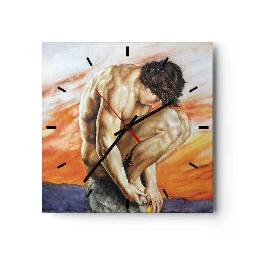 Horloge murale - Pendule murale - Un homme perdu dans ses pensées sur fond de coucher de soleil - 30x30cm - Plongé dans ses pensées - Décoration murale moderne pour le salon et la chambre ARTTOR