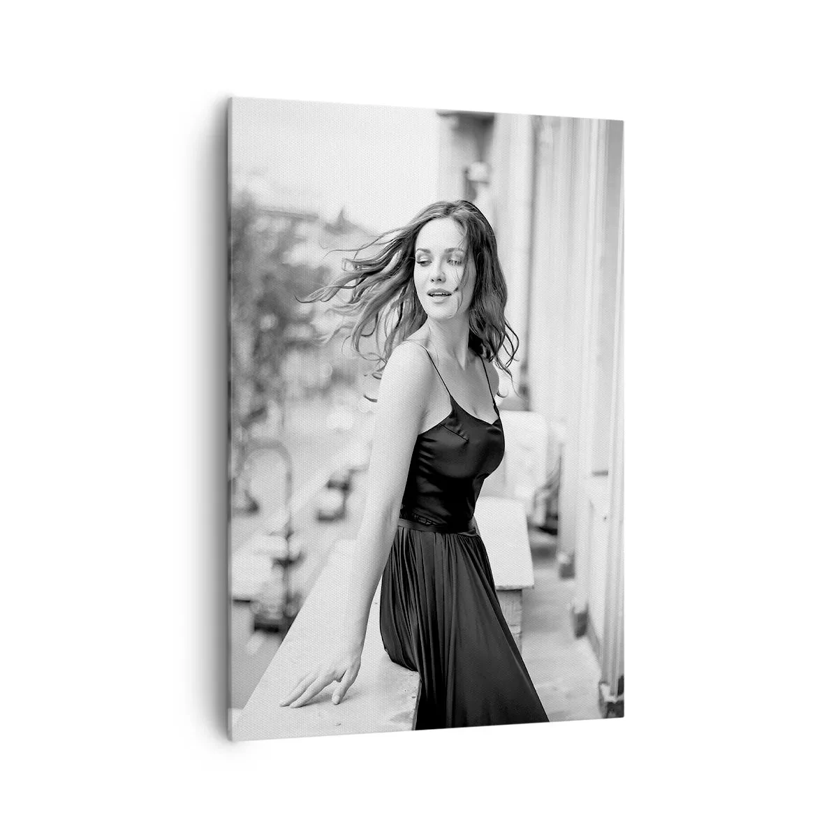 Impression sur toile - Image sur toile - Photo en noir et blanc d'une femme sur un balcon - 70x100cm - Certainement un Parisien - Décoration murale moderne pour le salon et la chambre ARTTOR