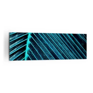 Impression sur toile - Image sur toile - Macrophotographie d'une feuille dans les tons turquoise et bleu marine - 160x50cm - Texture verte - Décoration murale moderne pour le salon et la chambre ARTTOR