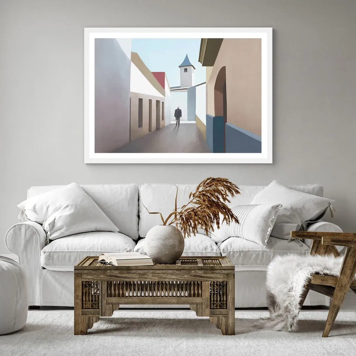 Affiche dans un cadre blanc - Poster - Une promenade ensoleillée - 50x40 cm