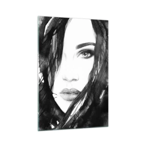Impression sur verre - Image sur verre - Portrait de femme à l'aquarelle noir et blanc - 70x100cm - Portrait d'une dame en noir et blanc - Décoration murale moderne pour le salon et la chambre ARTTOR