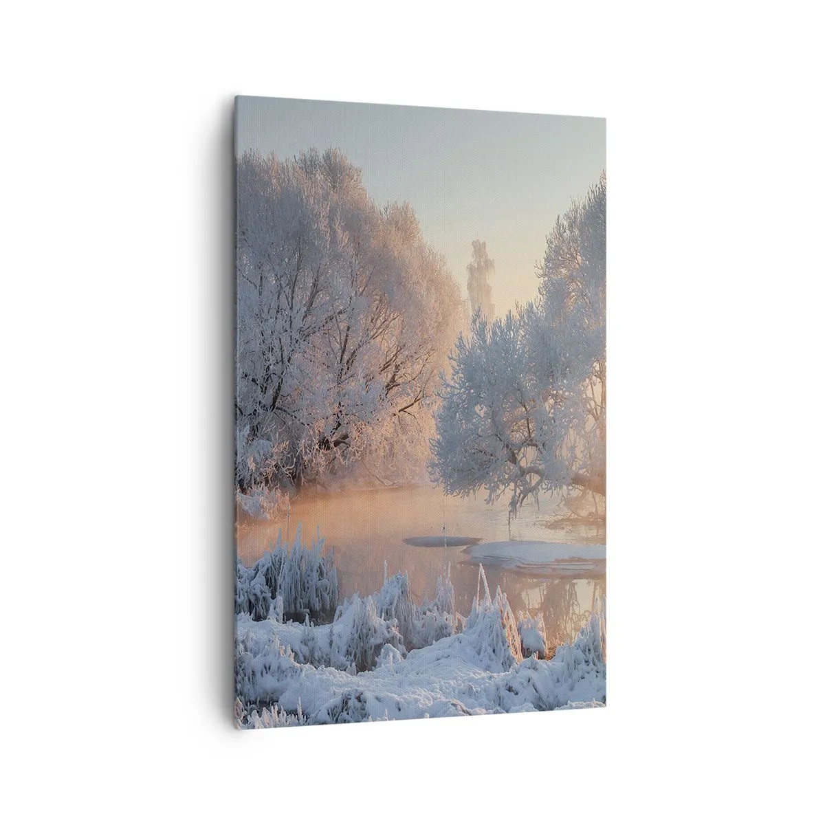 Impression sur toile - Image sur toile - Paysage d'hiver avec des arbres enneigés et un coucher de soleil - 80x120cm - Tout dans le soleil brille en cristal - Décoration murale moderne pour le salon et la chambre ARTTOR