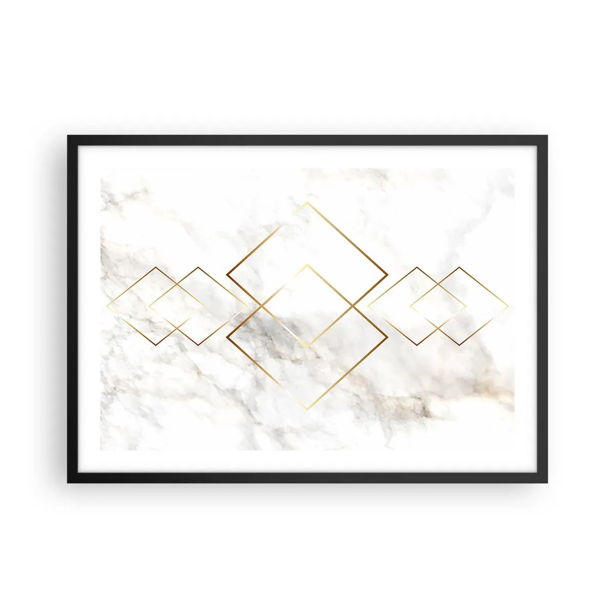 Affiche dans un cadre noir - Poster - Losanges dorés minimalistes sur fond de marbre - 70x50cm - Vue à l'infini - Décoration murale moderne pour le salon et la chambre ARTTOR