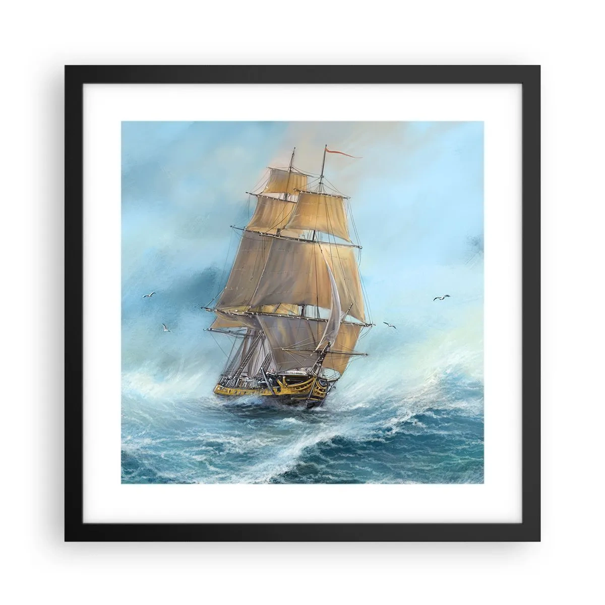 Affiche dans un cadre noir - Poster - Se précipitant sur les vagues - 40x40 cm