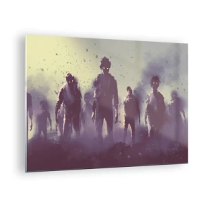 Impression sur verre - Image sur verre - Une illustration sombre d'un groupe de personnages dans le brouillard - 70x50cm - Fais attention! Ils arrivent - Décoration murale moderne pour le salon et la chambre ARTTOR