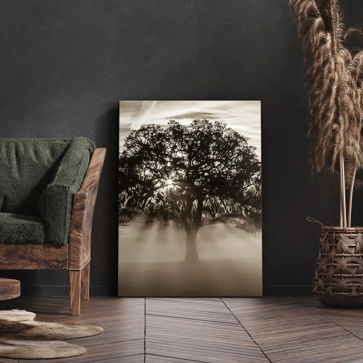 Impression sur toile - Image sur toile - Des rayons de soleil brillent à travers un arbre solitaire - 50x70cm - Arbre de bonnes nouvelles - Décoration murale moderne pour le salon et la chambre ARTTOR