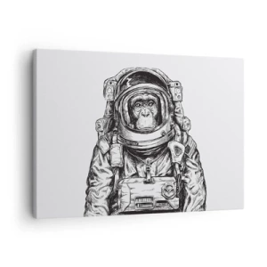 Impression sur toile - Image sur toile - Graphique d'un astronaute en combinaison spatiale avec une tête de singe - 70x50cm - Évolution alternative - Décoration murale moderne pour le salon et la chambre ARTTOR