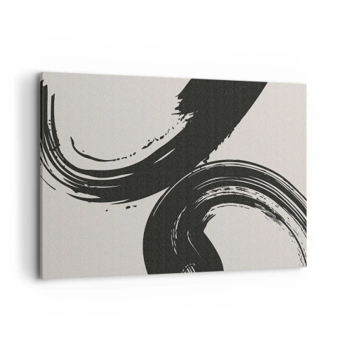 Impression sur toile - Image sur toile - Coups de pinceau dynamiques en noir sur fond clair - 120x80cm - Balayage circulaire - Décoration murale moderne pour le salon et la chambre ARTTOR