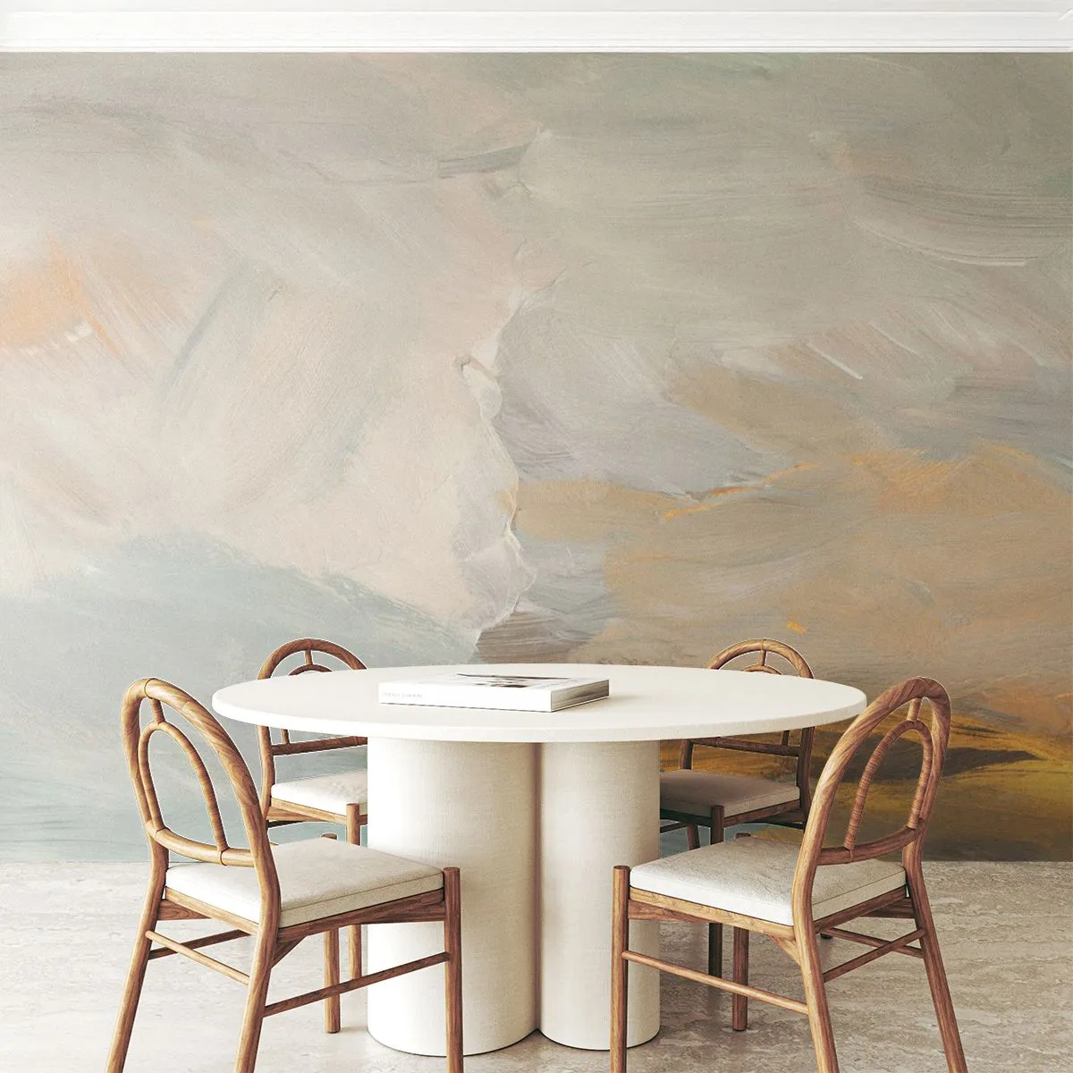 Papier Peint Photo Premium Canvas - Traits abstraits délicats dans des tons de blanc et d'or - 100x70cm - Abstraction – le pays de la douceur - Décoration murale moderne pour le salon et la chambre ARTTOR