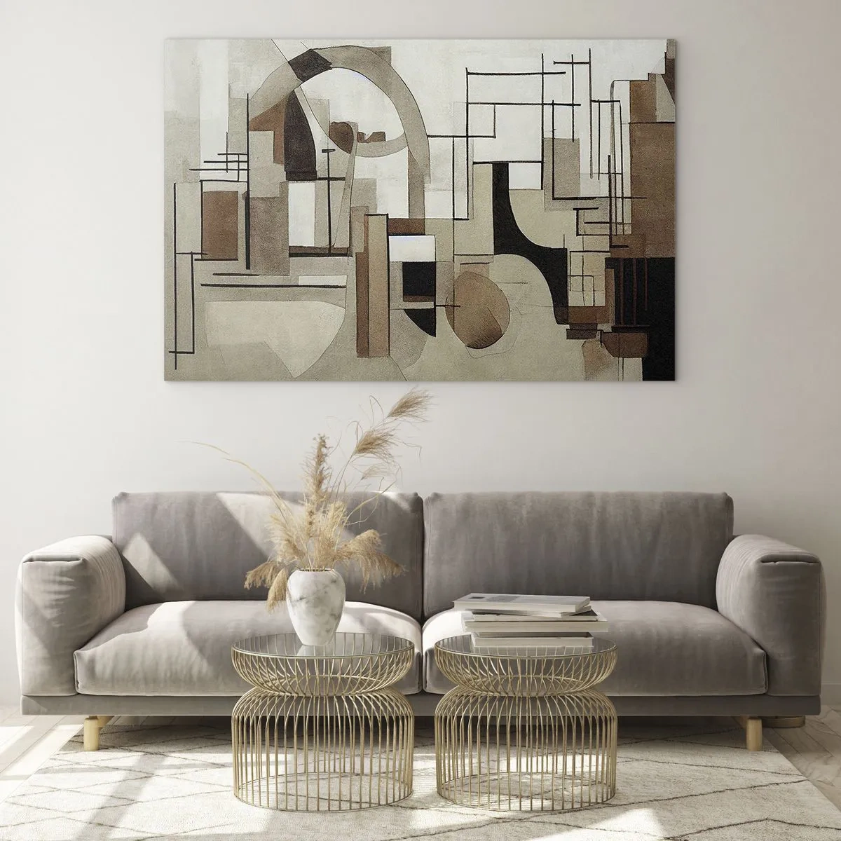 Impression sur verre - Image sur verre - Paysage géométrique dans les tons marron et beige - 70x50cm - Paysage urbain 2.0 - Décoration murale moderne pour le salon et la chambre ARTTOR