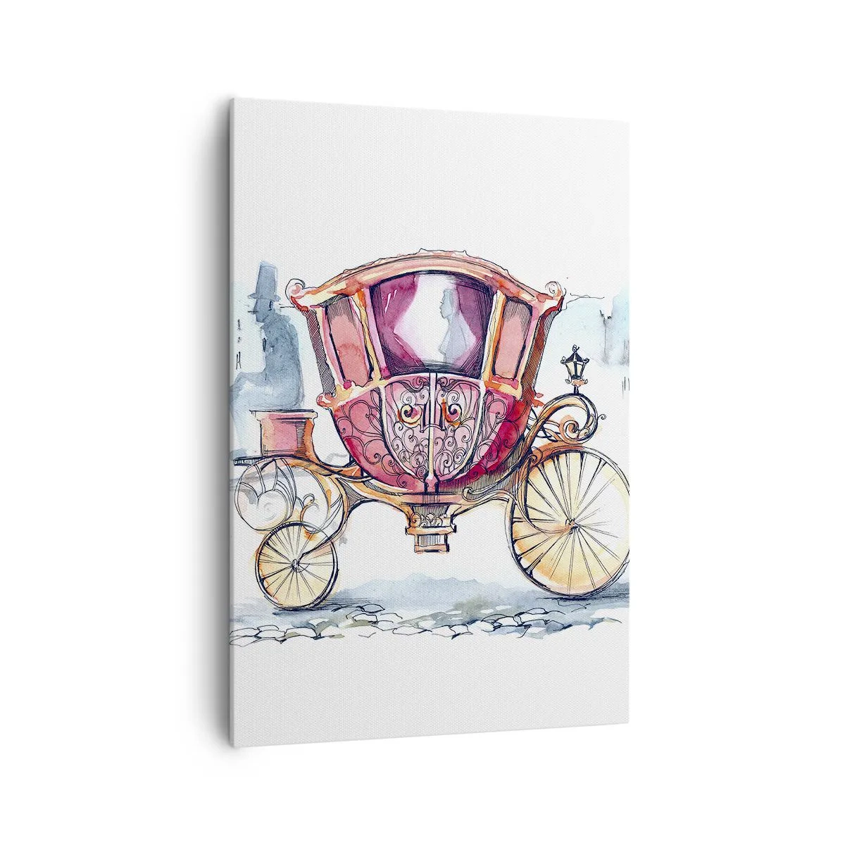 Impression sur toile - Image sur toile - Une illustration élégante d'une voiture ancienne aux couleurs pastel. - 70x100cm - À un mariage ou à un bal ? - Décoration murale moderne pour le salon et la chambre ARTTOR