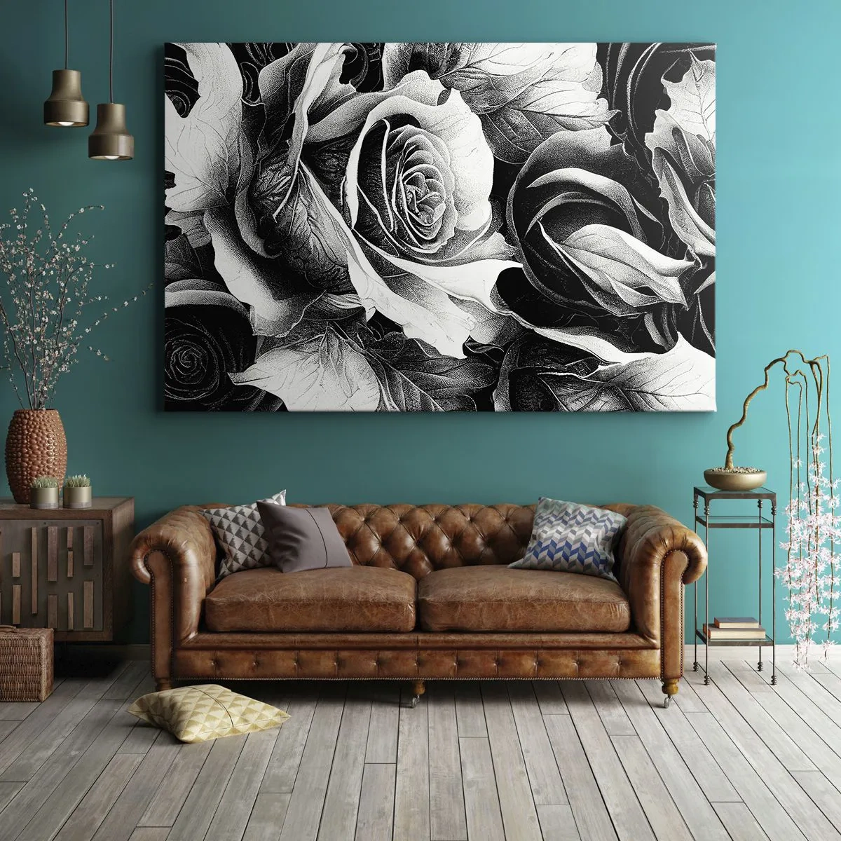 Impression sur toile - Image sur toile - Roses noires et blanches dans une composition élégante - 70x50cm - Toujours une reine - Décoration murale moderne pour le salon et la chambre ARTTOR